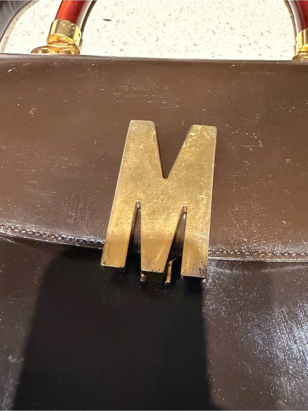 Moschino Brown Leather Top-Handle Bag with Wood Accent PROJECT